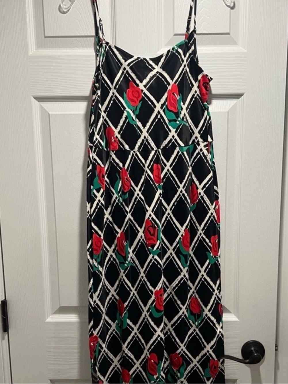 Anthropologie Black Midi Slip Dress with Red Rose Print - Picture 6 of 11